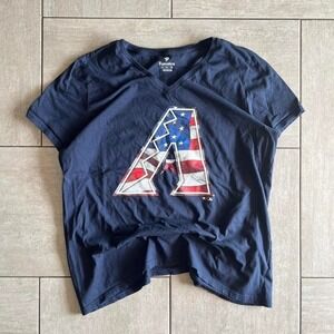 Fanatics Arizona Diamondbacks Navy Blue V-Neck American Flag Logo T-Shirt XL